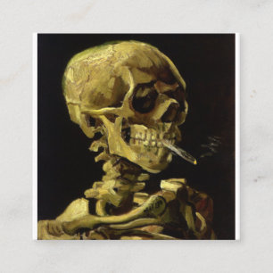 Carte De Visite Carré Le crâne d'un squelette avec la cigarette en feu 