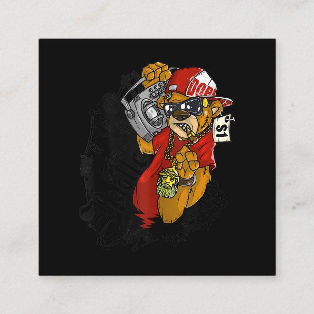 Carte De Visite Carré Le Hip hop dur Teddy Bear Gangster Rap (Devant)
