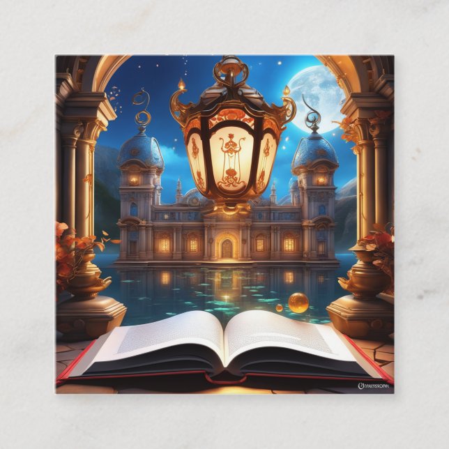 Carte De Visite Carré Le livre magique dans un monde utopique mystérieux (Devant)