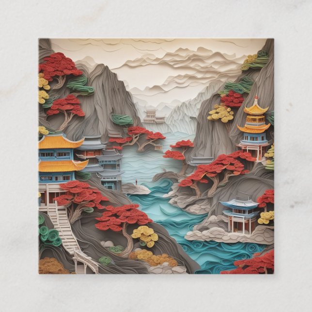 Carte De Visite Carré Le papier superposé paysage de falaises chinoises  (Devant)