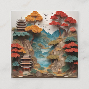 Carte De Visite Carré Le papier superposé paysage de falaises chinoises 