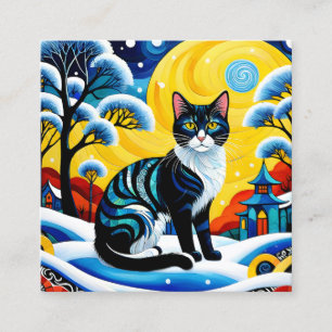 Carte De Visite Carré Le tableau "Chat" est un vin froid et élégant