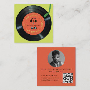 Carte De Visite Carré Lecteur de vinyle DJ Lime Vert Photo QR
