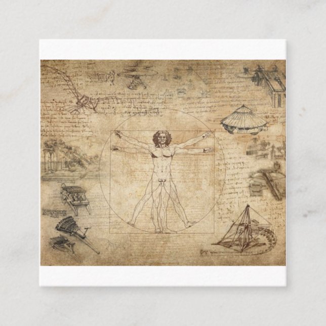 Carte De Visite Carré Leonardo Da Vinci L'Homme Vitruvien (Devant)