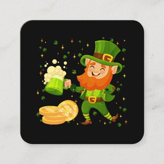 Carte De Visite Carré Leprechaun Boire Bière St. Patrick's Day (Devant)