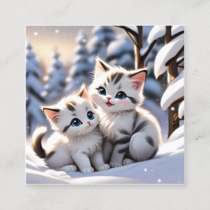 Carte De Visite Carré Les chatons qui jouent dans la neige blanche est u