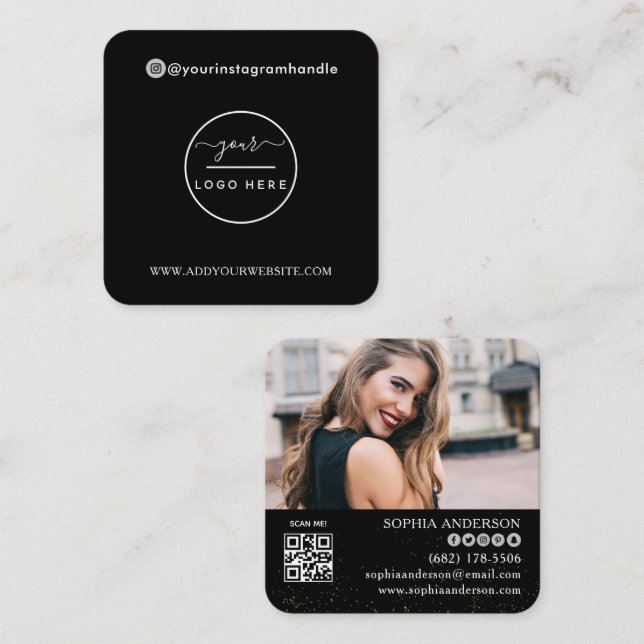 Carte De Visite Carré Les médias sociaux modernes ajouter votre logo pho (Devant / Derrière)