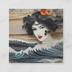 Carte De Visite Carré Les vagues Arrière - plans de style aquarelle sont