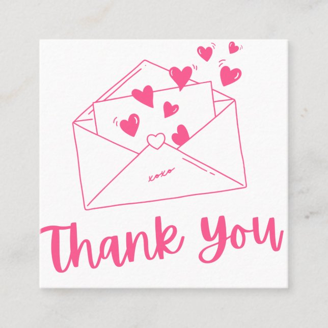 Carte De Visite Carré Lettre d'amour Chic mignon Coeurs roses Merci Fill (Devant)