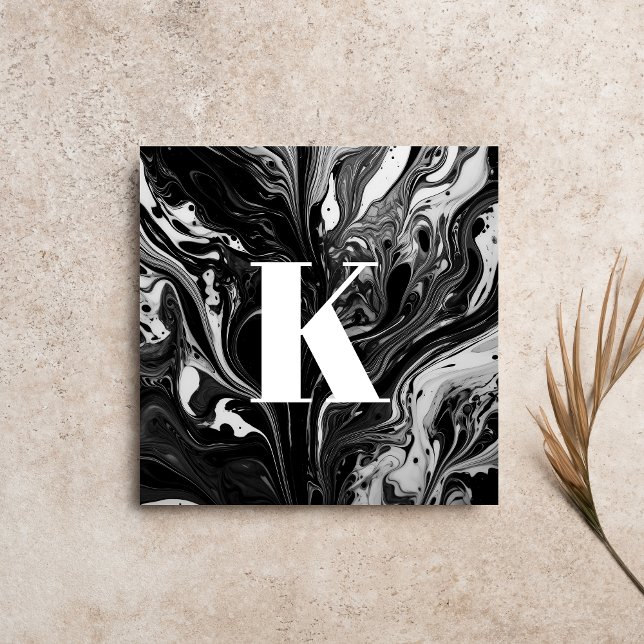 Carte De Visite Carré Lettre initiale Monogramme Noir noir blanc d'encre (Créateur téléchargé)