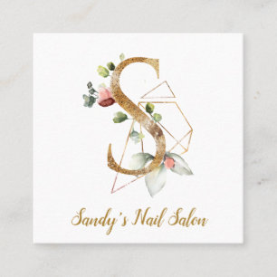 Carte De Visite Carré Lettre S avec le dessin géométrique et les fleur