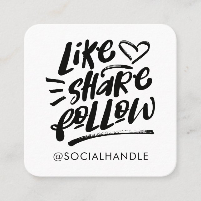 Carte De Visite Carré Like Share Suivre Brascript White Social Media (Devant)