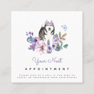 Carte De Visite Carré Lilac Flowers & Alaskan Malamute Chien Rendez-vous