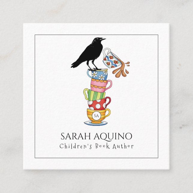 Carte De Visite Carré Livres pour enfants Auteur Whimsical Crow & Tea Cu (Devant)