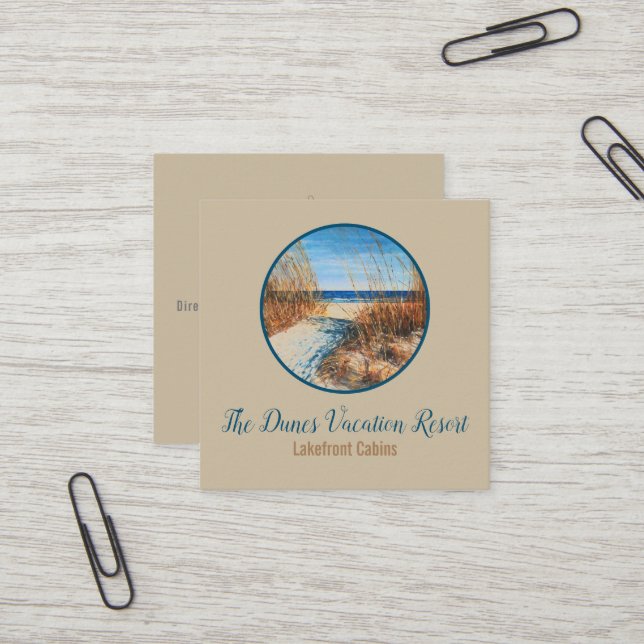 Carte De Visite Carré Location côtière des dunes de sable de plage (Devant/Arrière en situation)
