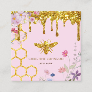 Carte De Visite Carré logo abeille et rose fleur sauvage