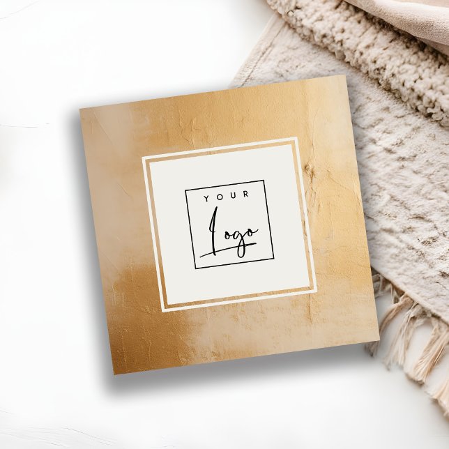 Carte De Visite Carré Logo Artistique Classique Beige Gold Paint Texture (Créateur téléchargé)