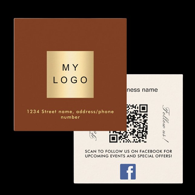 Carte De Visite Carré Logo beige rouille Code QR Facebook Suivez-nous (Créateur téléchargé)