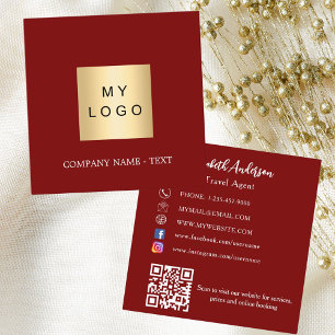 Carte De Visite Carré Logo blanc rouge QR code médias sociaux