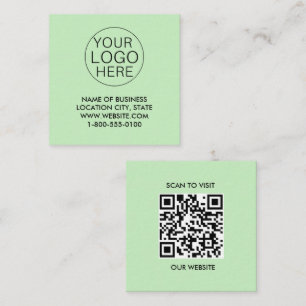 Carte De Visite Carré Logo blanc vert personnalisé et code QR