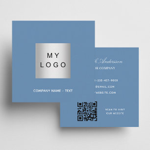 Carte De Visite Carré Logo bleu Dusty Code QR minimaliste