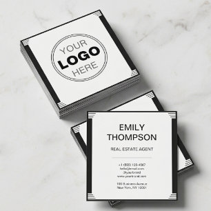 Carte De Visite Carré Logo carré noir et blanc minimaliste Art déco