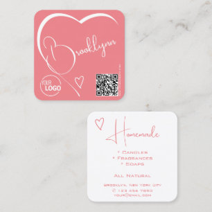 Carte De Visite Carré Logo Code QR Code Modèle Calligraphie rose Coeur b