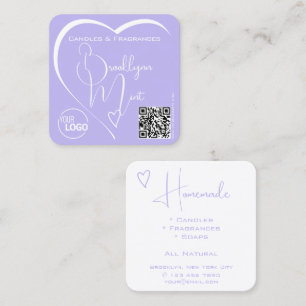 Carte De Visite Carré Logo Code QR Modèle Calligraphie Lilac Heart