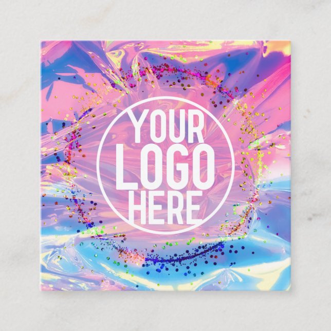 Carte De Visite Carré Logo Confetti Parties scintillant Holographe rose  (Devant)