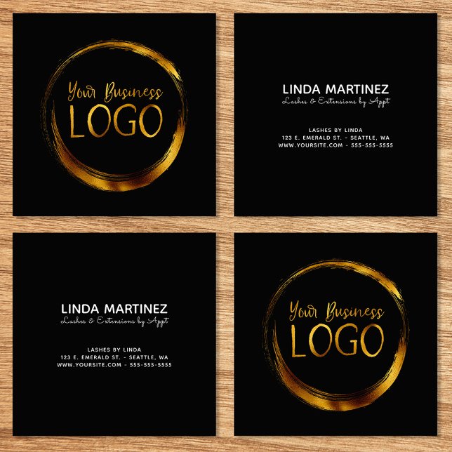 Carte De Visite Carré Logo d'affaires rond sur Promo noir (Round Business Logo on Black Promo Square Business Card)