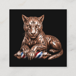 Carte De Visite Carré Logo de barbier moderne Rose Gold Panther Salon de