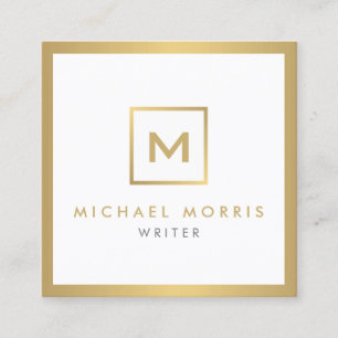 Carte De Visite Carré Logo de boîte Monogramme en Or Faux
