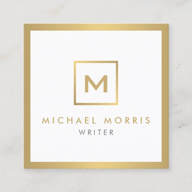 Carte De Visite Carré Logo de boîte Monogramme en Or Faux (Devant)