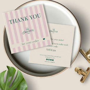 Carte De Visite Carré Logo de boulangerie vert bandes roses rétro Merci