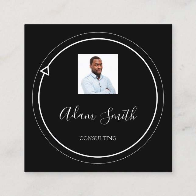 Carte De Visite Carré Logo de code QR Custom Photo Consulting Black (Devant)