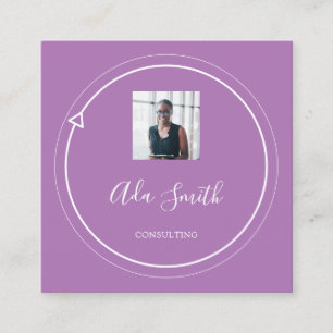 Carte De Visite Carré Logo de code QR Custom Photo Consulting Purple