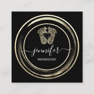Carte De Visite Carré Logo de code QR Gold Noir Réflexologie Massages pi