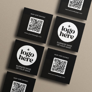 Carte De Visite Carré Logo de code QR minimal noir moderne