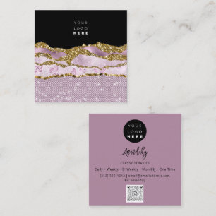 Carte De Visite Carré Logo de code QR Parties scintillant rose Rose noir