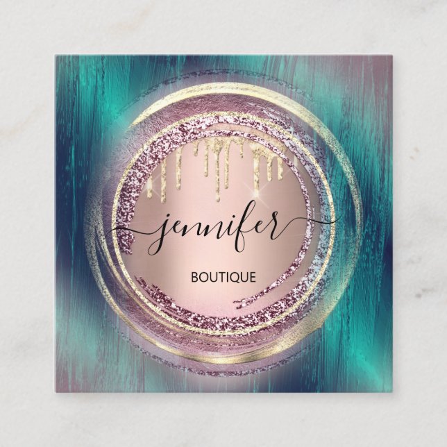 Carte De Visite Carré Logo de code QR Shop Green Rose Gold Dricles (Devant)