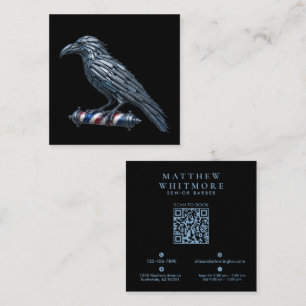 Carte De Visite Carré Logo de coiffeur barbier Silver Raven Razor