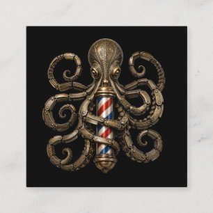 Carte De Visite Carré Logo de coiffeur pour barbier Poulpe Bronze Rasoir