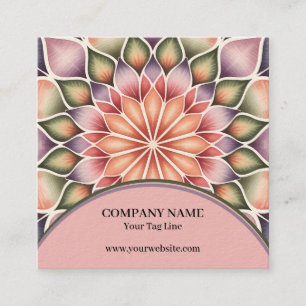 Carte De Visite Carré Logo de fleur de mandala spirituel élégant Yoga