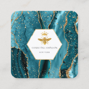 Carte De Visite Carré Logo de l'abeille Queen sur agate turquoise