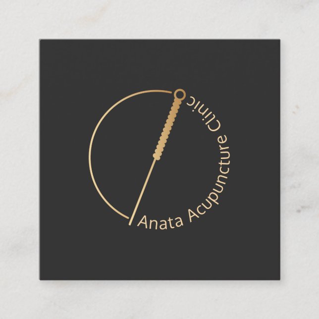 Carte De Visite Carré Logo de l'aiguille de l'acupuncture d'or (Devant)