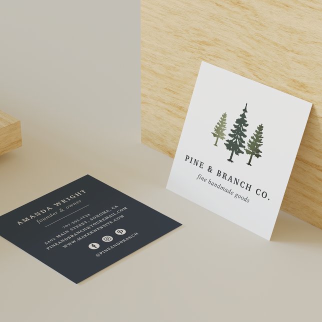 Carte De Visite Carré Logo de l'arbre des pins (Créateur téléchargé)