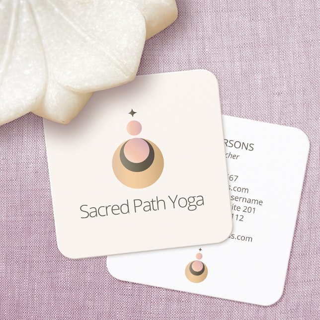 Carte De Visite Carré Logo de l'enseignant de yoga Celestial Boho (Créateur téléchargé)