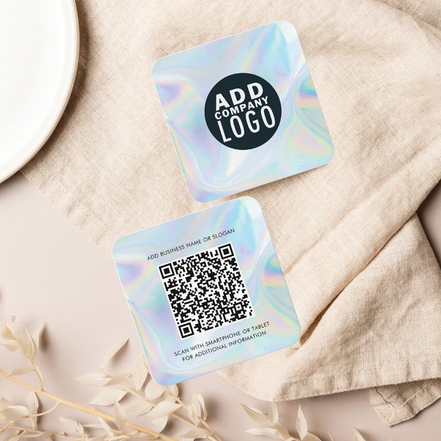 Carte De Visite Carré Logo de l'entreprise et holographie du code QR (Holographic Business Card with QR Code and Company Logo)