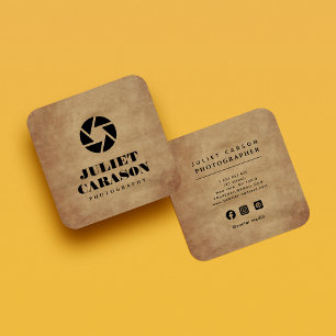 Carte De Visite Carré Logo de l'objectif de l'appareil photo en typograp