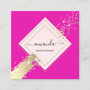 Carte De Visite Carré Logo de maquillage rose Rose professionnel
